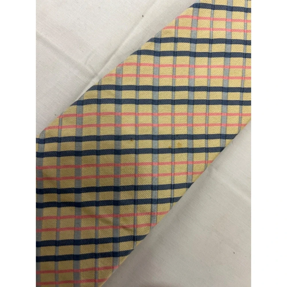 Turnbull & Asser London Beige Gray Cross Check Woven Men's Silk Tie Made England